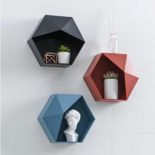 Nordic ABS Hexagon Storage Rack Wall Hanging Type Home Organizer Bathroom Living Room Bedroom Decoration For Vase Cosmetics