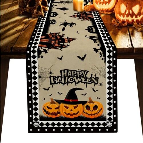 Halloween Castle Pumpkin Crow Table Runner Luxury Wedding Decoration Table Cover Christmas Decoration Tablecloth
