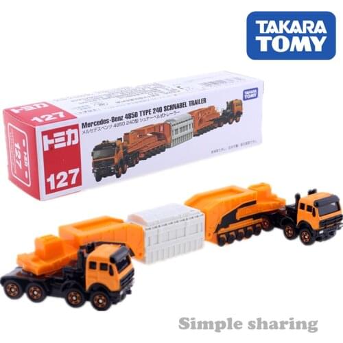 Takara Tomy Long Tomica No.127 Mercedes Benz 4850 Type 240 Schnabel Trailer Metal Cast Car Model Vehicle New Kids Toys