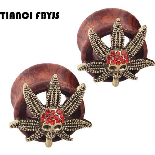 TianciFBYJS Plugs Flesh Tunnels Ear Expanders Wood Earring Gauges Crystal Skull Ear Plug Body Piercing Jewelry