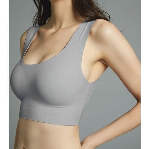 Thin Push Up Vest Bra Women Ice Silk Seamless Underwear Soft Comfortable Sleep Top With Chest Padded Plus Size Bras For Women