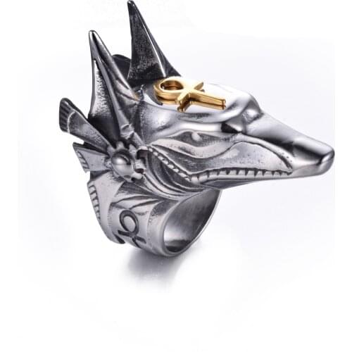 Domineering Ancient Egypt Death Stainless steel Anubis Ring Self-defense Broken Window Cross Wolf Head Ring Bracelet Jewellery