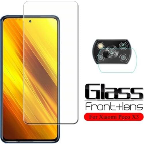 Poco x3 Glass for Xiaomi Poco X3 NFC Screen Protector Xiami Mi X 3 Mix3 Camera Lens Film on Xiomi pocox3 Protective Glass 2 in 1