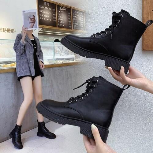 Autumn Winter Ankle Boots Women White Black PU Leather Round Toe Lace Up Shoes Woman Fashion Motorcycle Platform Botas Plus Size