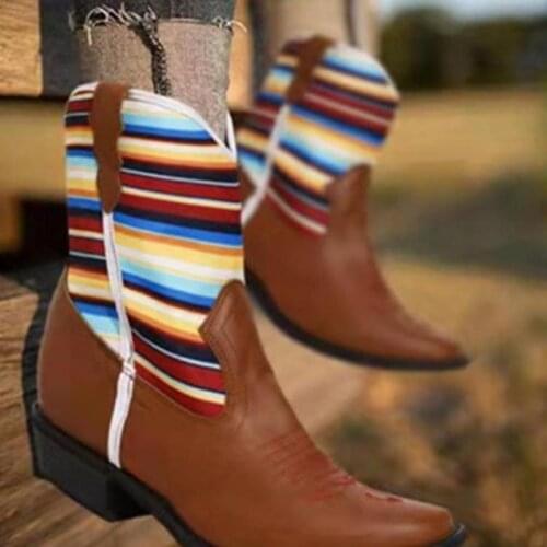 2021new Splicing Riding Boots Fashion Calf Mid-tube Boots Platform Wedges Ethnic Style Short Boots Casual Winter Women Shoes