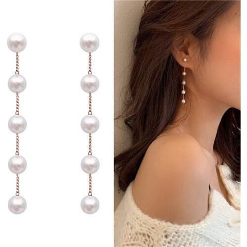 New Trend Simulation Pearl Long Earrings Female Wedding Pendant Earrings Fashion Korean Jewelry Earrings Party Accessories