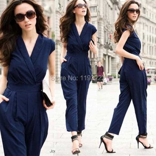 Fashion Women Sexy Ladys 3 Color Cross V-neck Empire Waist Sleeveless Cocktail Party Evening Pants Long Jumpsuit Romper