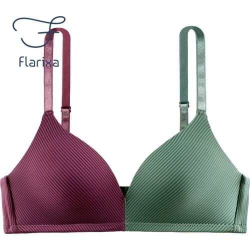 Flarixa New Fashion Womens Bra Lift Up Seamless No Trace No Steel Ring Bra Comfortable Breathable Large Size AB Cup Underwear