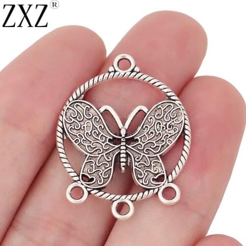 ZXZ 10pcs Tibetan Silver Open Circle & Butterfly Earring Connector Charms Pendants Jewelry Accessories