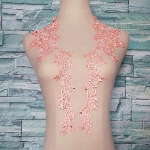 1pair Lace Applique Embroidered Sew-on Flower Patches For Party Dresses Skirt Fashion Sticker Diy Handwork Decoration Repair