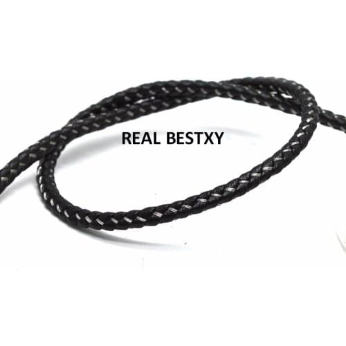 2m/lot approx: 4mm black triangle shape Braided Leather Cord Rope with stainless steel Thread braided leather cords for necklace