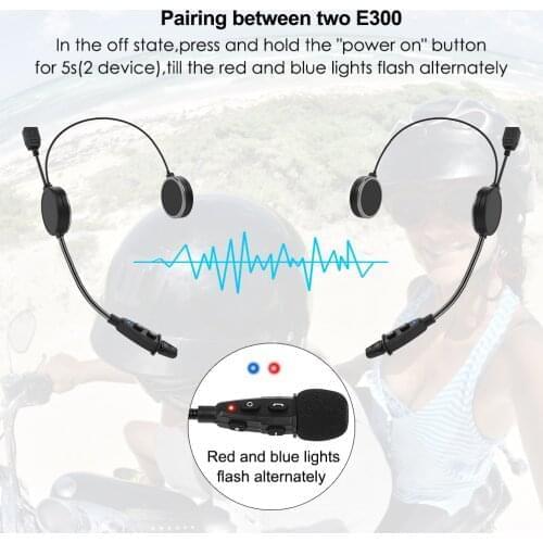 2pcs EJEAS E300 Motorcycle Helmet Intercom Bluetooth 4.2 AUX 40mm Speaker Compatiable with 2 Mobile Devices
