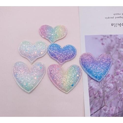 30Pcs/Lot Sequin Shiny Heart Padded Appliques For Headwear Decoration Handmade Hair Clip Accessories