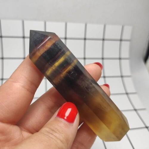 8-9cm Yellow Fluorite Stone Natural Crystal Column Crystal Point Healing Wand Mineral Crystal