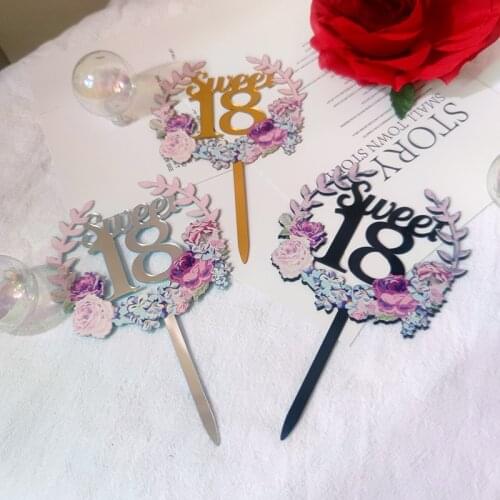 Flowers Number Acrylic Happy Birthday Cake Toppers Gold 16 18 21th Birthday Cake Topper for Kids Birthday Party Cake Decorations