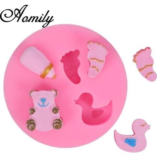 Aomily 3D Bear Duck Feet Shaped Fondant Molds Cake Decorating Jelly Sugar Craft Chocolate Moulds Ice Cube Molds Baking Tools