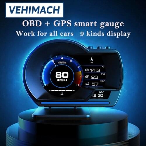 OBD2+GPS Smart Gauge Car HUD Head Up Display Universal Auto Dashboard Multi-function Speedometer Security Alarm LCD Instrument
