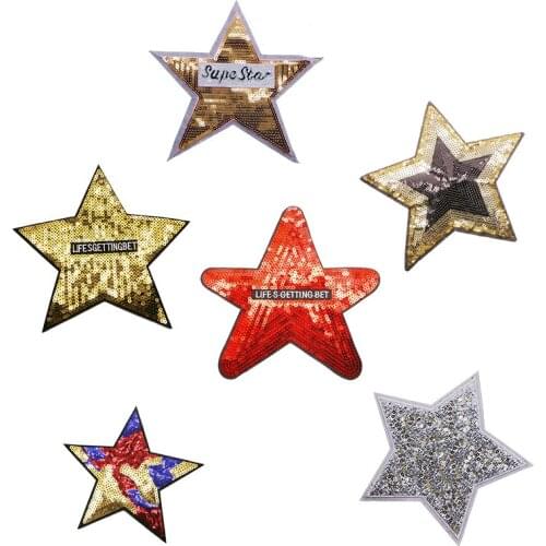Big Fashion Sequin Star Clothing Patch Embroidery Cloth Bag Accessories Badge DIY Clothing Accessories Decoration