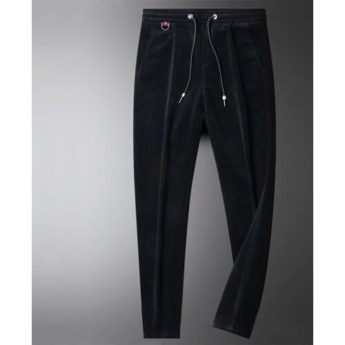 Autumn and winter thick new mens casual pants elastic waist tether loose straight leg corduroy pants mens trend