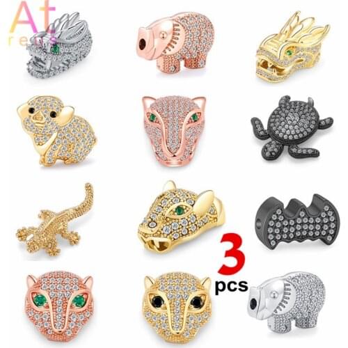 CZ Elephant Pig Animal Charm Beads For Handmade DIY Jewelry Bracelet High Quality Crystal Copper Beads Turtle Leopard Bat Dragon