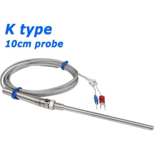 10cm Stainless Steel Probe Temperature Controller Sensor K Type Thermocouple Tube with 2m Wire Cable