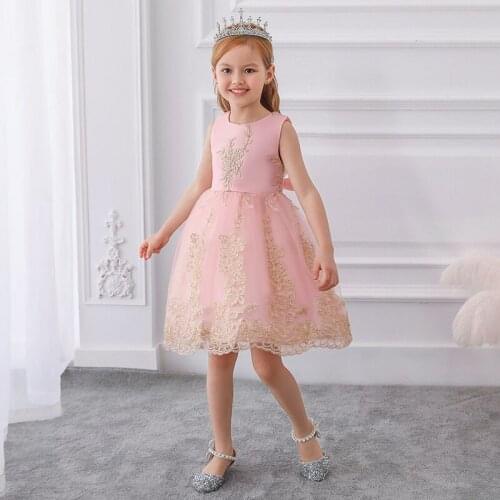 Elegant flower girls Embroidery Flower Costume Kids Dresses For Girls Children Toddler Girl Princess Dress Wedding Dress