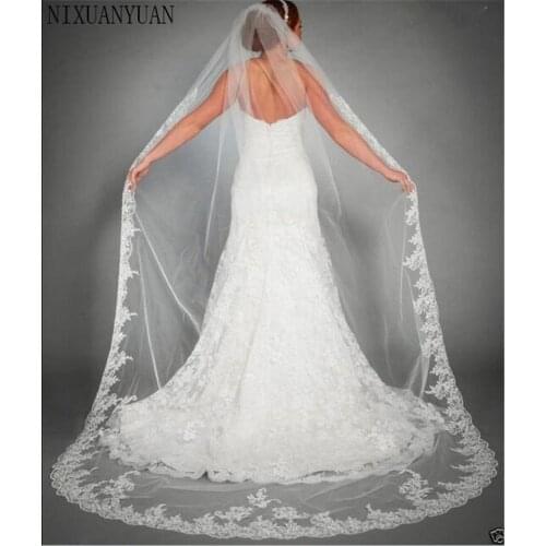 2019 3M Lace Edge Cathedral Veil For Bride One-Layer Wedding Accessories Ivory White Appliqued Wedding Veil Veu de Noiva