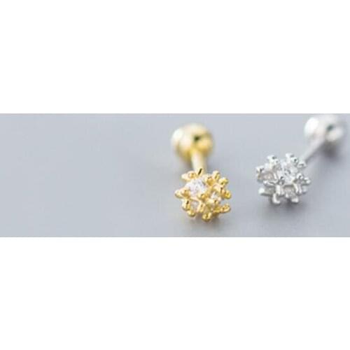 925 Sterling Silver Flower CZ Screw Back Cartilage Helix SINGLE Earring Gift A1928