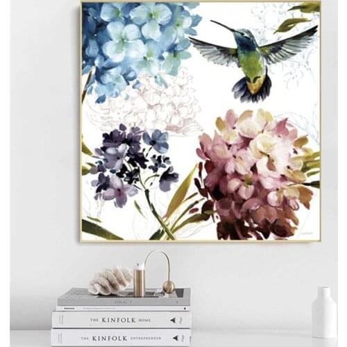 Hummingbirds and Flowers Canvas Paintings Watercolor Animals and Plants Posters and Prints Room Home Wall Decor Canvas Pictures