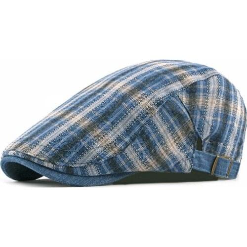 2021 Cotton fashion plaid Newsboy Caps Flat Peaked Cap Men and Women Painter Beret Hats 21
