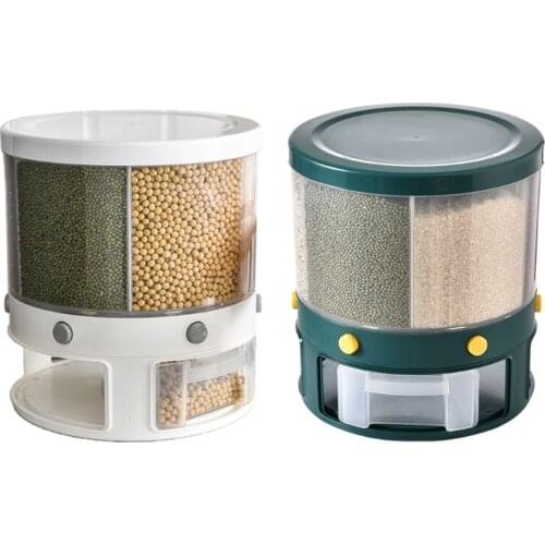 10Kg Kitchen Food Storage Container Rotating Cans for Bulk Cereals Grain Organizer Box 6-Grid Rice Bucket