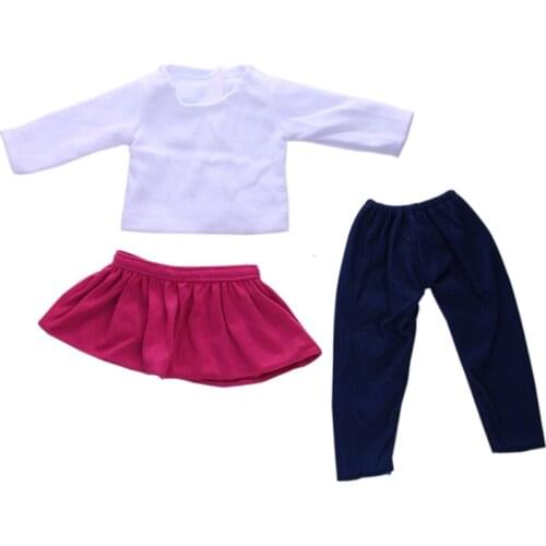 Doll clothes 3pcs White long-sleeved T-shirt + skirt + leggings fit 18inch Ameiican Doll Clothes and accessories