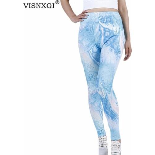 VISNXGI Push Up Leggings Women Fitness Pants High Waist Sport Workout Sexy Ink Sky Blue Ladies Ankle-Length Polyester Bottom