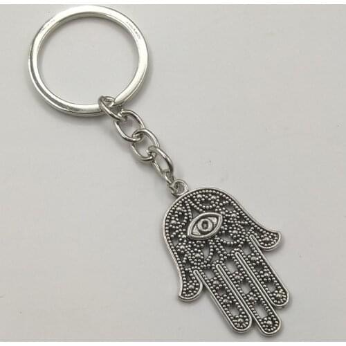 Hot Selling Key Chain Wholesale Retail Fashion Evil Eye Sliver Plated keyring Hamsa Fatima Hand Alloy Keychain