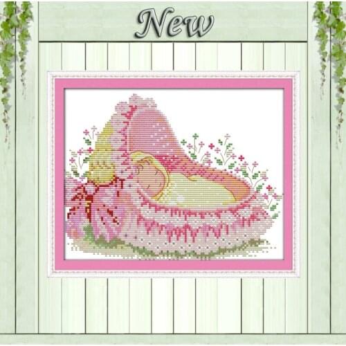 The baby in the cradle love decor paintings counted Printed on canvas DMC 11CT 14CT Cross Stitch Needlework kits embroidery Sets