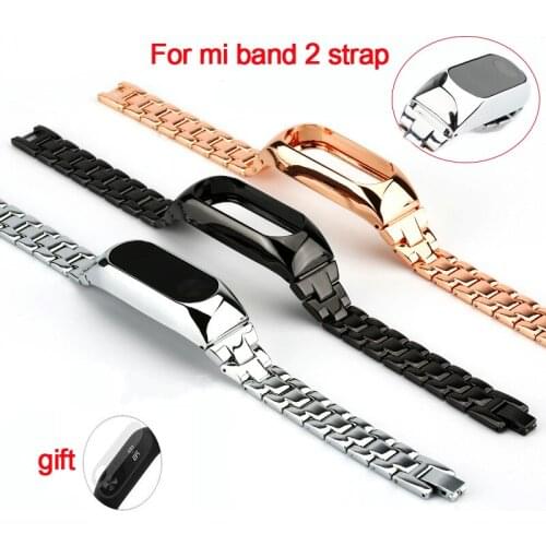 Metal Strap For Xiaomi Mi Band 2 Straps Screwless Stainless Steel Bracelet Smart Band Replace Accessories For Mi Band 2 Black