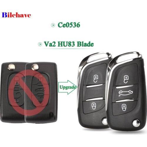 Bilchave Modified Filp Remote Car Key Shell 2/3Button For Peugeot 307 408 308 For Citroen C2 C3 C4 C5 With HU83/VA2 Blade CE0536