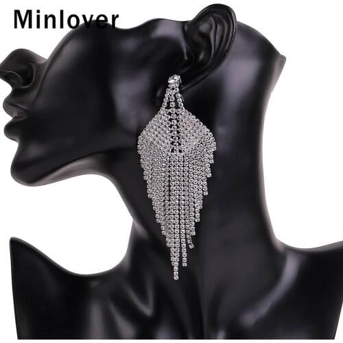 Minlover Trendy Statement Chain Tassel Drop Earrings 2020 Luxury Rhinestone Hanging Dangle Earings Evening Party Jewelry MEH1697