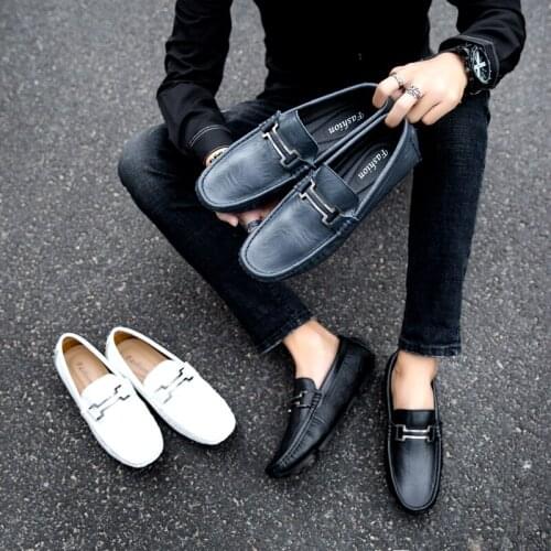Leather Loafers Moccasin Driving Shoes Men Loafer Slip on Casual Lofer Shoes Mens Mocassin Homme Mens Flats Boat Shoes Black