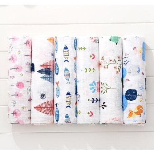 Soft Muslin 100% Cotton Baby Swaddles Cute Cartoon Newborn Blankets Bath Gauze Infant Wrap sleepsack Stroller cover Play Mat
