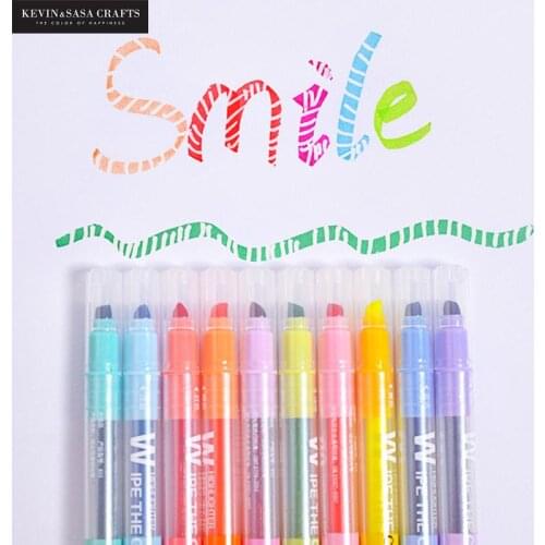 10colors/Set Erasable Highlighter Pen Set Oblique Erasable Marker Washable Handle School Writing Stationery By Kevin&sasa Crafts