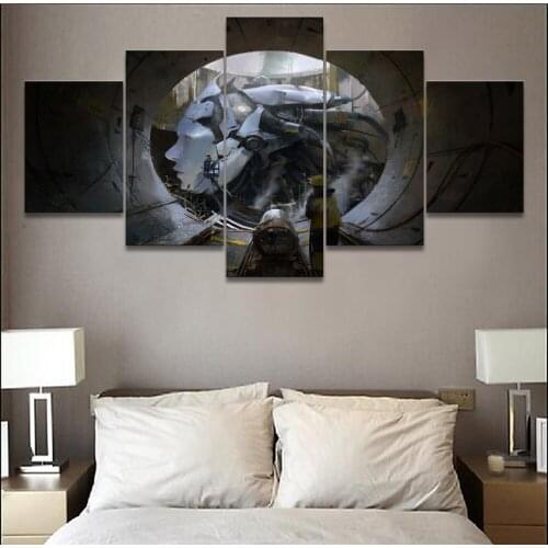 Wall Art Pictures Home Decor Living Room Frame HD Prints 5 Pieces Building Giant Sci Fi Robot Poster Landscape Canvas Painting