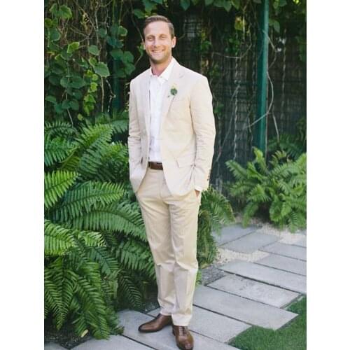 ANNIEBRITNEY Beige 2 Piece Slim Fit Men Formal Suit Tailor Made Skinny White Groom Wedding Tuxedo Prom Wedding Men Suit Set