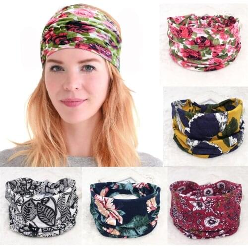 Yoga Bohemia Floral Wide Cotton Stretch Women Headband Headpiece Hair Accessories Turban Headwear Bandage Hair Bands Bandana