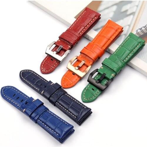 Top quality 22mm 24mm 26mm Italy Genuine bamboo Leather Green Black Blue Brown Red watch band with For Panerai strap