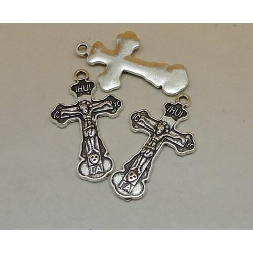RONGQING 100pcs/lot Antique Silver Abstract Crucifix Charms 18x31mm Religion Jewelry Pendant Sieraden Maken Accessoires
