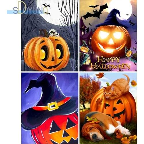 SDOYUNO 60X75cm DIY Paint by Number Halloween Night and pumpkin lantern Oil Painting By Numbers On Cavans Frame Unique Gift