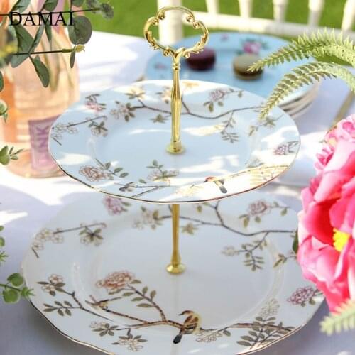 Nordic Retro Painted Cake Stand Rural Flowers Decorative Double Layer Dessert Pastry Display Plate Hotel Restaurant Serving Tray