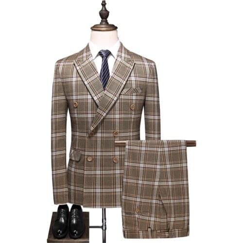 Slim Fit Wedding Suit Groom Plaid Suit Men 5XL High Quality Mens Party Suits Brand Banquet Stage Singers Costume