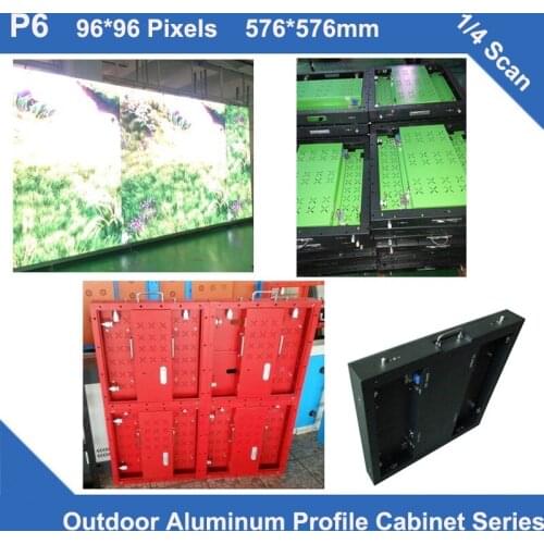 TEEHO 6pcs/lot LED Display P6 Outdoor Aluminum Profile Cabinet 576mm*576mm Thin 1/4 scan led display screen video wall led board
